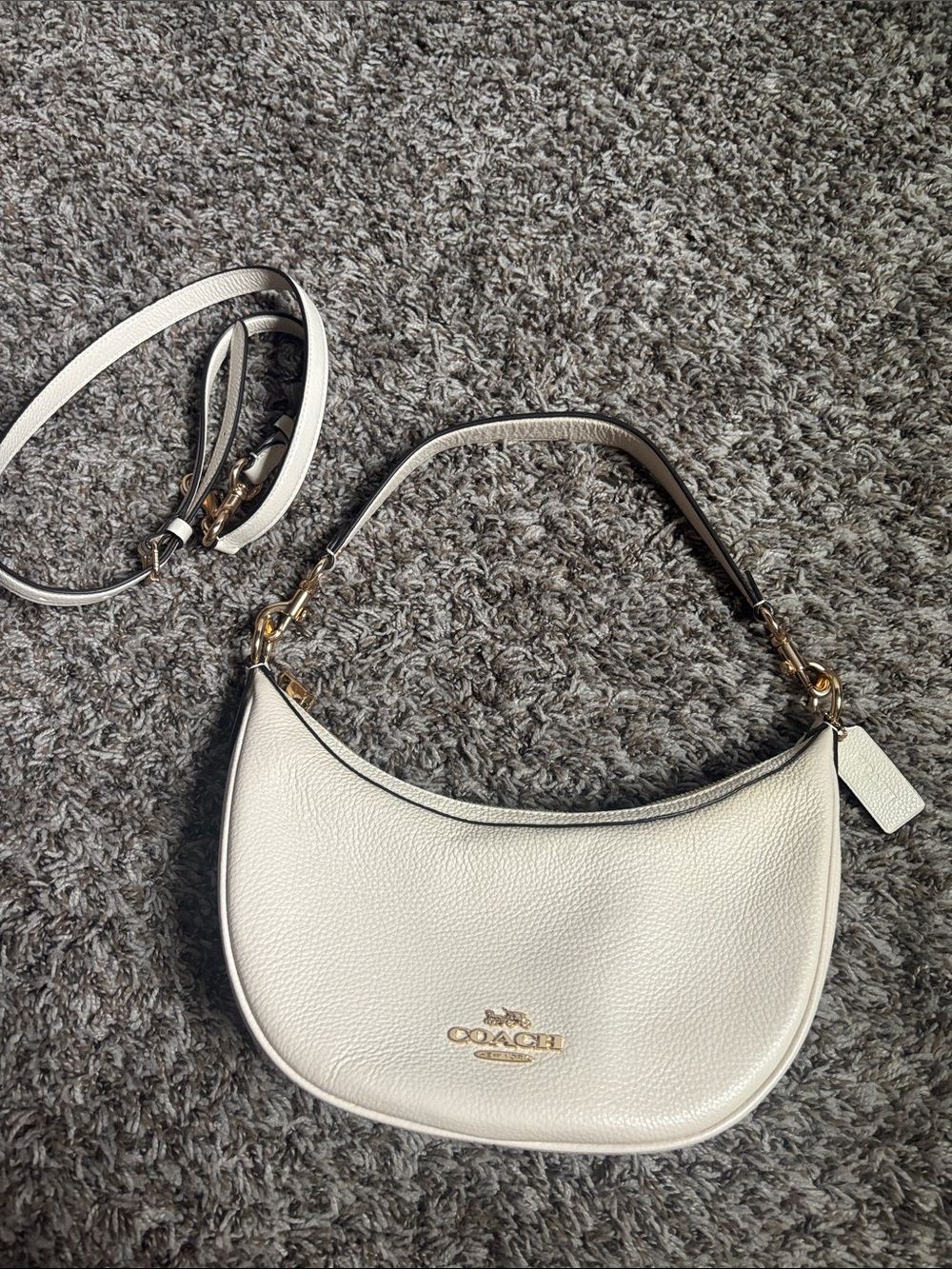 Coach cream Pebbled Leather Crescent Shoulder Bag with Gold Hardware